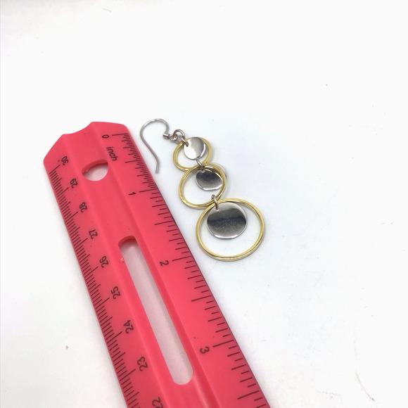 925 Sterling Silver Necklace & Earrings Set Two Tone Circle Pendant Dangle Set - Picture 11 of 13